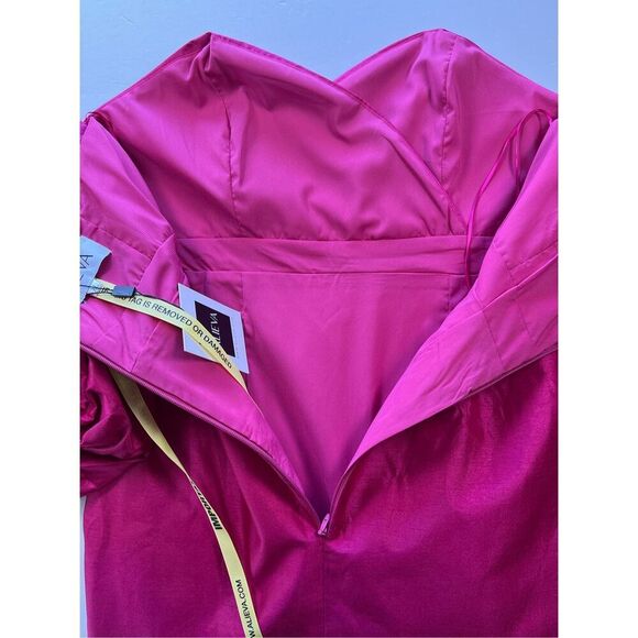 NEW Aliava Tiffany Dupioni Puff Sleeve Maxi Dress Hot Pink Midi Length Size XL - Picture 12 of 15